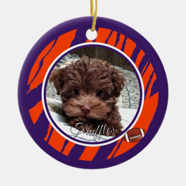 Clemson Hund Fan Anpassningsbar Julgransprydnad Keramik (Framsidan)