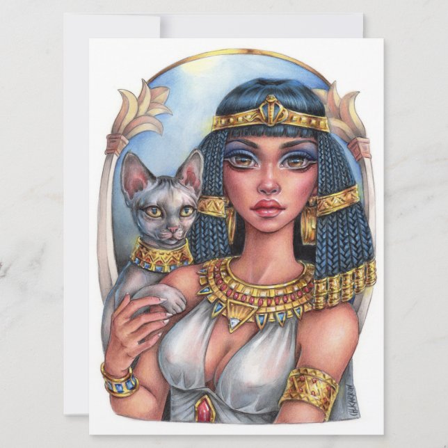 Cleo Goddess Sphynx Cat Queen Fantasy Art Card (Framsida)