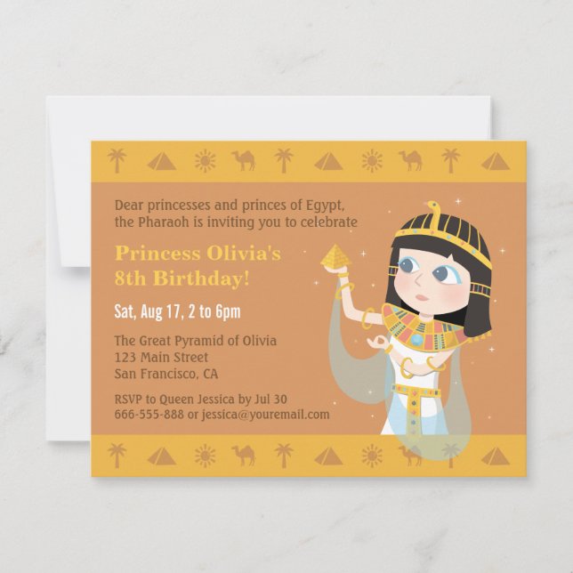 Cleopatra egyptian Thélig Barns födelsedag Party Inbjudningar (Framsida)