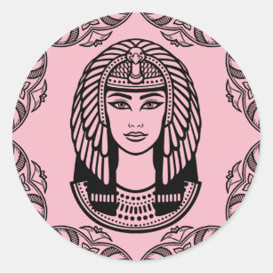 Cleopatra egyptier på rosa dekorativt runt klistermärke