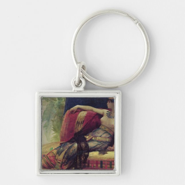 Cleopatra Fyrkantig Silverfärgad Nyckelring (Framsidan)