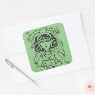 CLEOPATRA OCTOPUS SJÖJUNGFRU, FANTASY GOTH SIREN FYRKANTIGT KLISTERMÄRKE