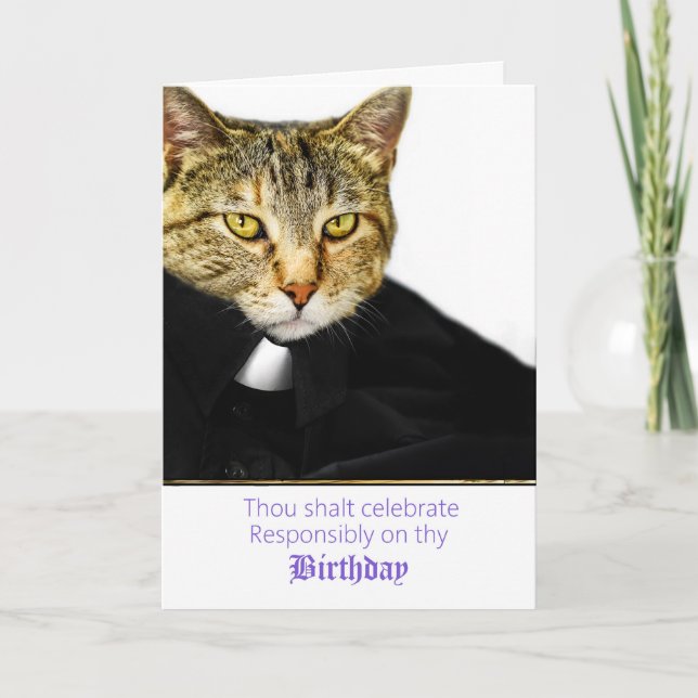 Clerical Kattunge Celebrate med ansvar födelsedag Kort (Framsida)