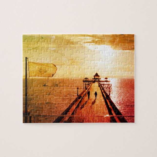 Clevedon Pier Red Sunset, Somerset, Förenade kunga Pussel (Horisontell)