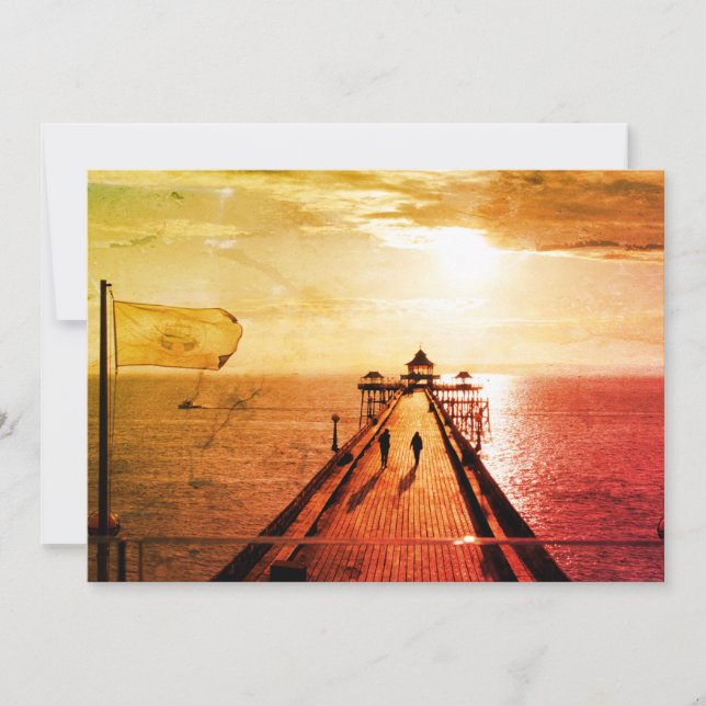 Clevedon Pier Red Sunset, Somerset, UK - Flat Card (Framsida)