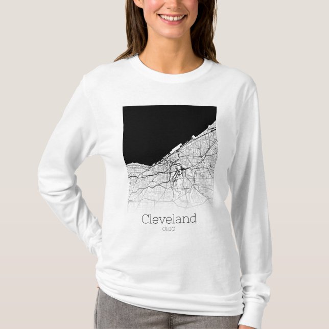 Cleveland City Karta T Shirt (Framsida)