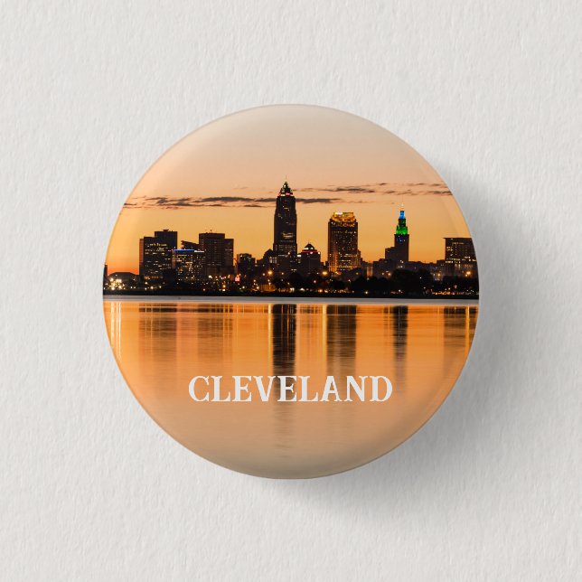 Cleveland city Ohio sunset skyline flodlandskap Knapp (Framsida)