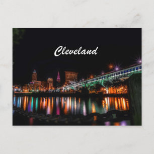 Cleveland City River Bank natt Vykort