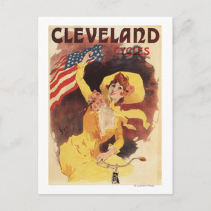 Cleveland cyklar amerikanflickan i gult vykort