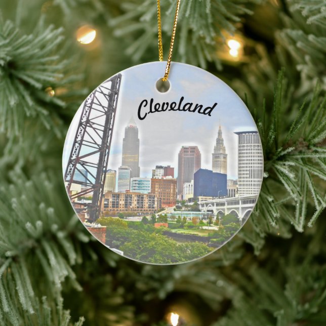 Cleveland Färg River Skyline Julgransprydnad Keramik (Träd)