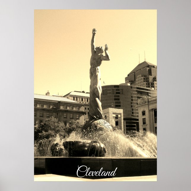 Cleveland Fontän (Sepia) Poster (Framsidan)