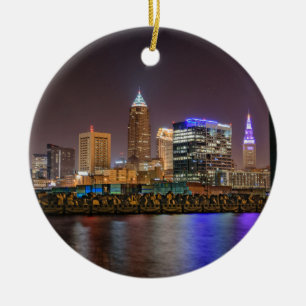 Cleveland horisont på natten julgransprydnad keramik