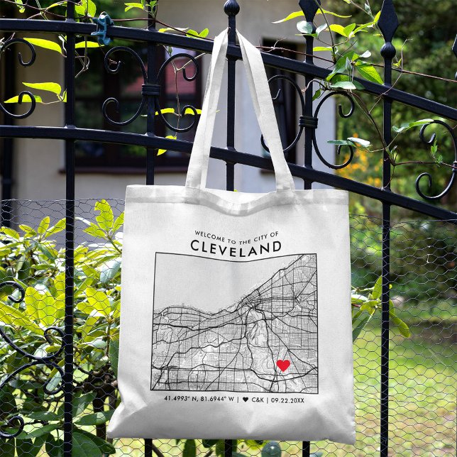 Cleveland Kärlek Locator | City Karta Bröllop Välk Tygkasse (The more complete visual of what your final tote bag would look like in real life.)