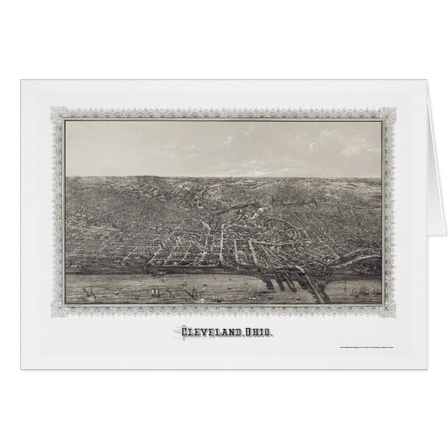 Cleveland OH panorama- karta - 1887 Hälsningskort (Framsidan Horizontal)