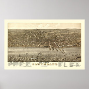 Cleveland, OH Panoramic Karta - 1877 Poster