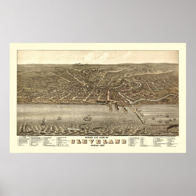 Cleveland, OH Panoramic Karta - 1877 Poster (Framsidan)