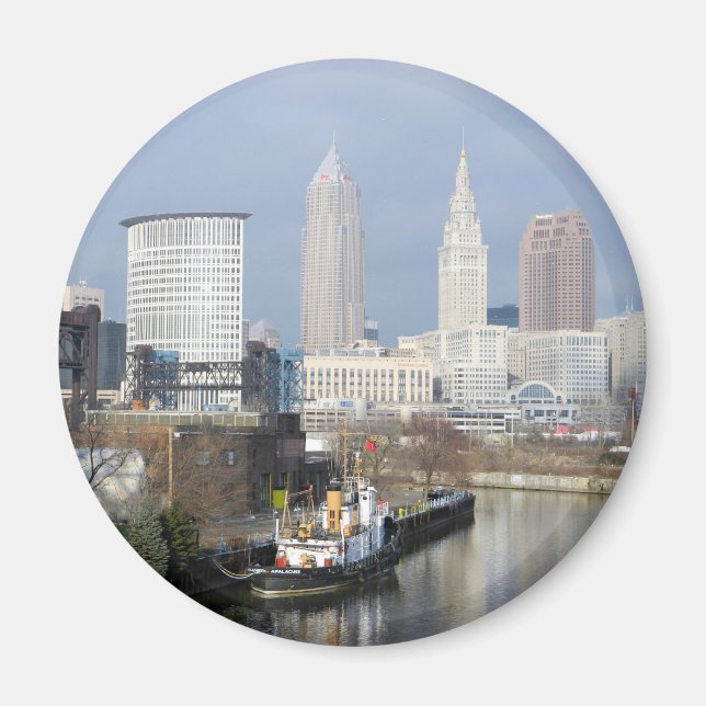 Cleveland OH (River View w/Tugboat) Magnet (Framsidan)
