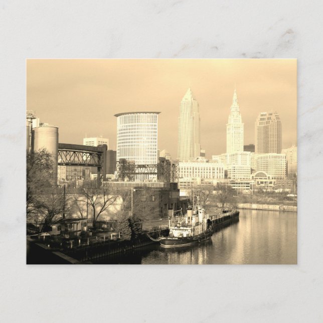 Cleveland,OH Sepia River View Vykort (Framsida)