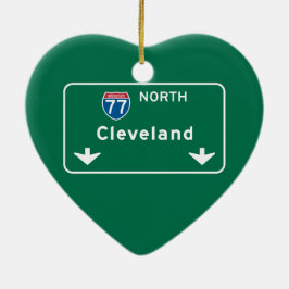 Cleveland OH vägmärke Julgransprydnad Keramik