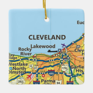 Cleveland OH Vintage Karta Julgransprydnad Keramik