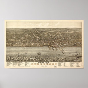 Cleveland Ohio 1877 Antique Panoramic Karta Poster