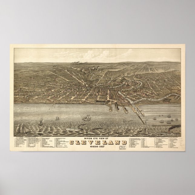 Cleveland Ohio 1877 Antique Panoramic Karta Poster (Framsidan)