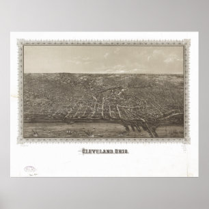 Cleveland Ohio 1887 Antique Panoramic Karta Poster