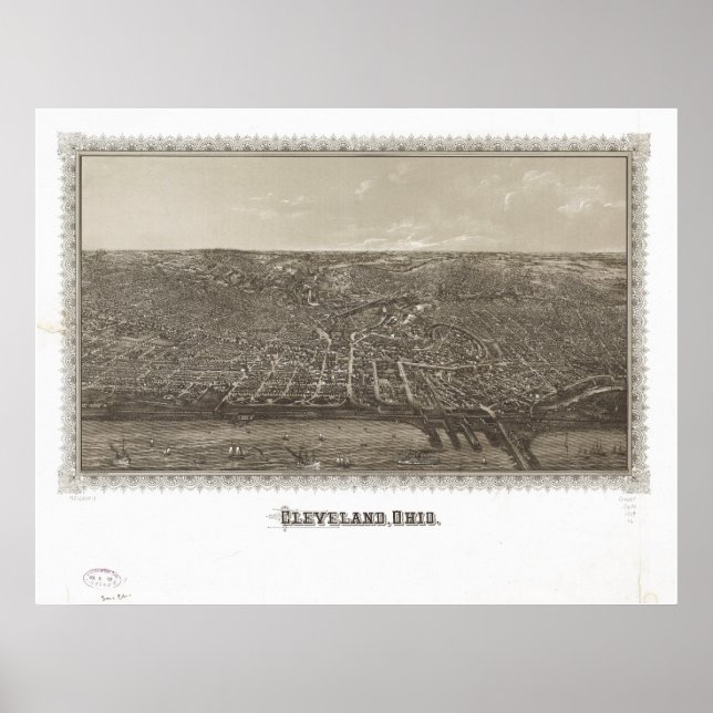 Cleveland Ohio 1887 Antique Panoramic Karta Poster (Framsidan)