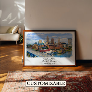 Cleveland Ohio Affisch, Akvarell, Anpassad Poster