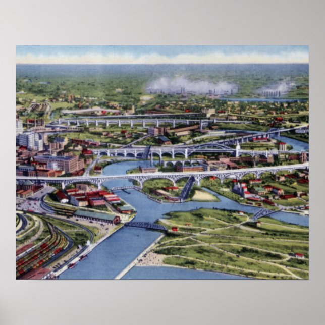 Cleveland Ohio Birdseye Poster (Framsidan)