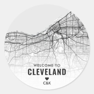 Cleveland, Ohio City Karta   Bröllop Välkommen Runt Klistermärke