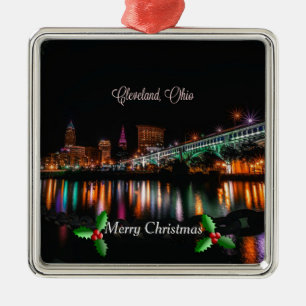 Cleveland, Ohio cityscape, God jul Metall O Julgransprydnad Metall