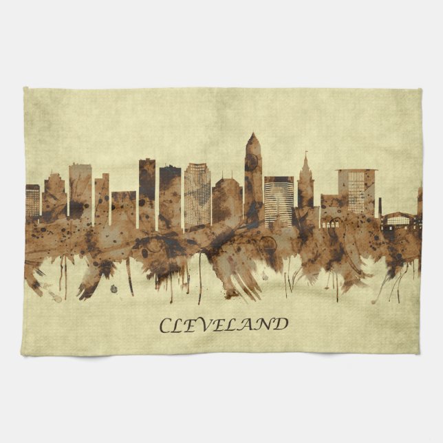 Cleveland Ohio Cityscape Kökshandduk (Horisontell)