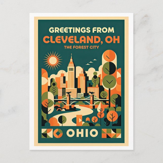 Cleveland Ohio Forest City Retro Resa  Vykort (Framsida)