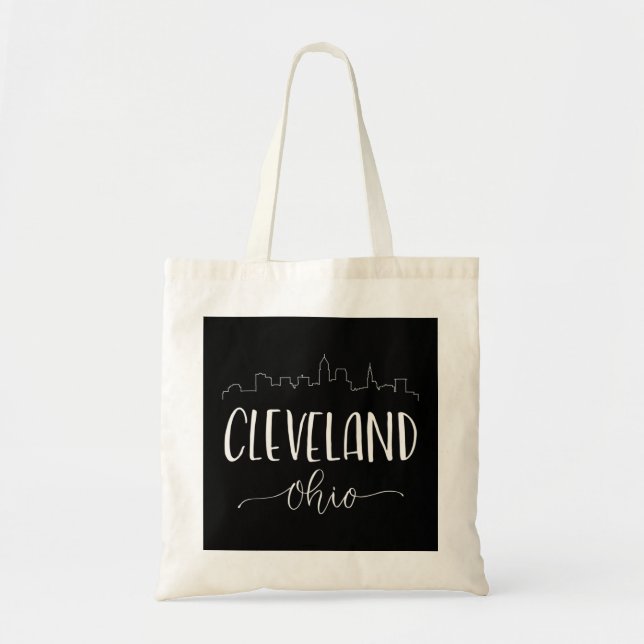Cleveland Ohio Hoodie - Skyline Calligraphy Shirt Tygkasse (Framsidan)