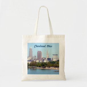 Cleveland Ohio horisont (Edgewater) beskådar toto Tygkasse