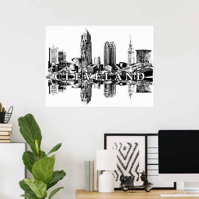 Cleveland, Ohio i svart och vitt Poster (Hemmakontoret)