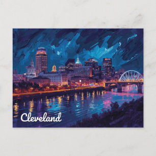 Cleveland Ohio Natt Flod Konst Vykort