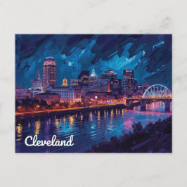 Cleveland Ohio Night River Art Vykort