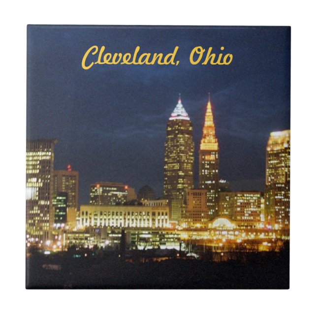 Cleveland, Ohio Nights Ljus Tile Kakelplatta (Framsidan)