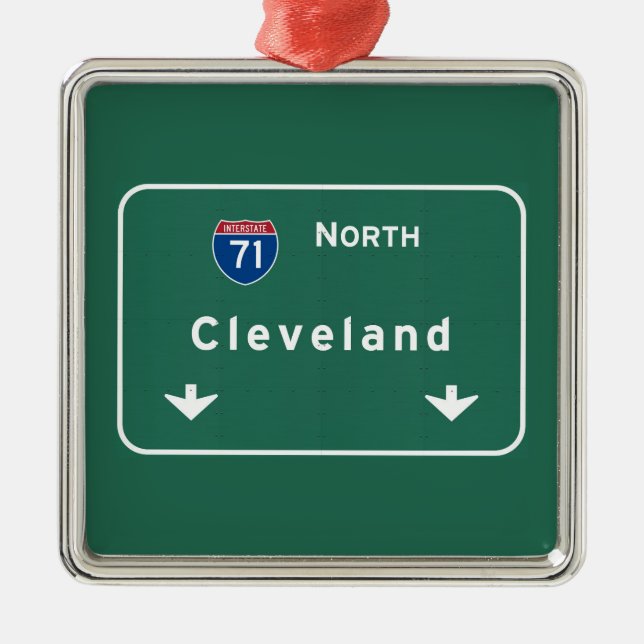 Cleveland Ohio oh Interstate huvudvägmotorväg: Julgransprydnad Metall (Framsidan)