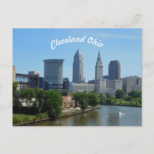 Cleveland, Ohio River Skyline Postcard (Curve) Vykort (Framsida)