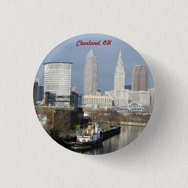 Cleveland, Ohio River View Button Knapp (Framsida)