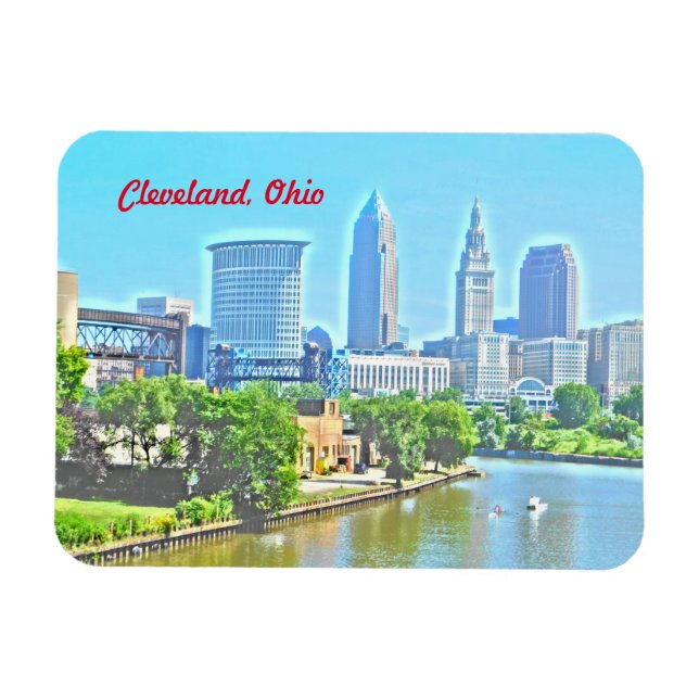 Cleveland Ohio River View (Paint Effect) Magnet (Horisontell)