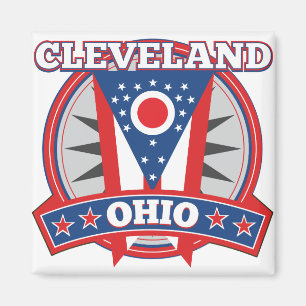 Cleveland Ohio Rött vitt blått Patriotic Statlig f Magnet