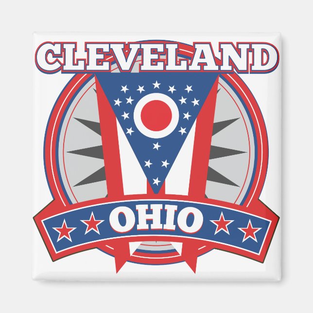 Cleveland Ohio Rött vitt blått Patriotic Statlig f Magnet (Framsidan)