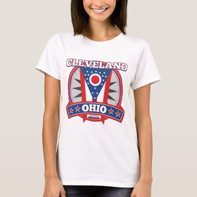 Cleveland Ohio Rött vitt blått Patriotic Statlig f T Shirt (Framsida)