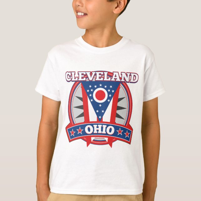Cleveland Ohio Rött vitt blått Patriotic Statlig f T Shirt (Framsida)