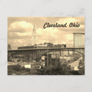 Cleveland Ohio Sepia Skyline vycard Vykort