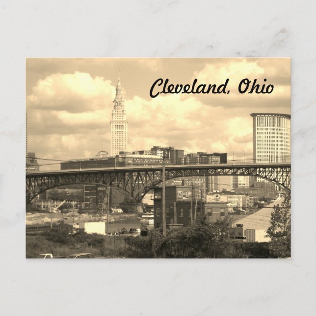 Cleveland Ohio Sepia Skyline vycard Vykort (Framsida)